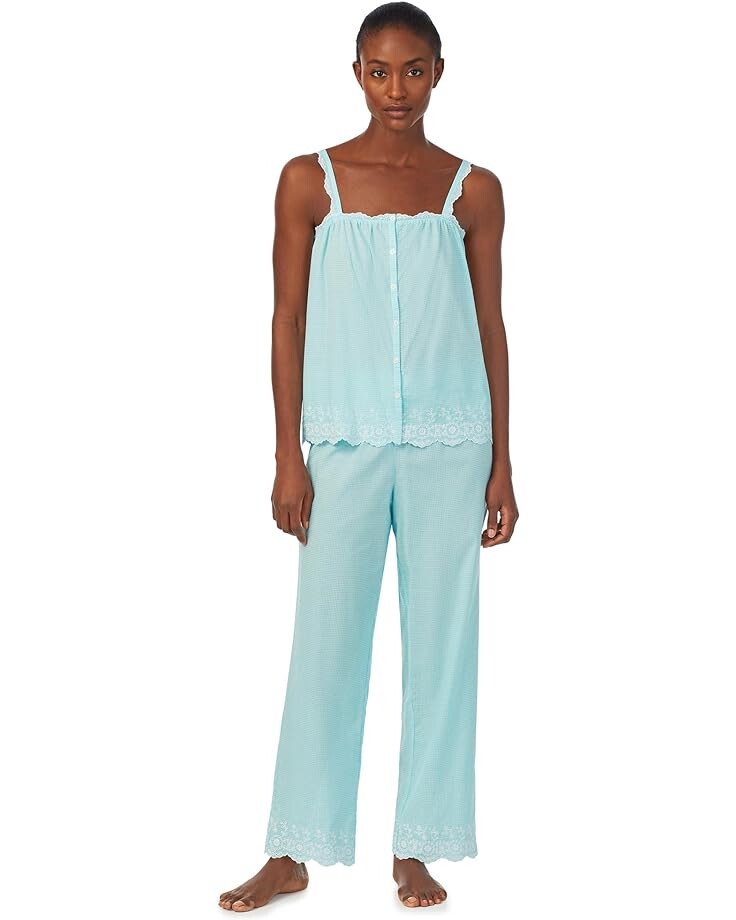 

Пижама LAUREN Ralph Lauren Eyelet Trimmed Ankle Pants, цвет Turquoise Gingham