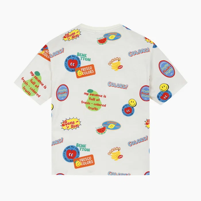 Детская футболка с цветными брызгами, кремовая, от Benetton Kids — фото 3