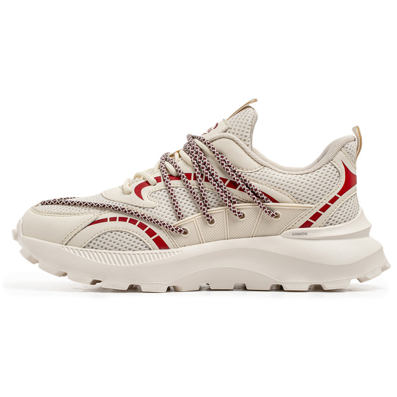 

Hong Kong Meng Скользоустойчивые дышащие утепленные низкие массивные кроссовки мужские бежево-красные, цвет Beige Red