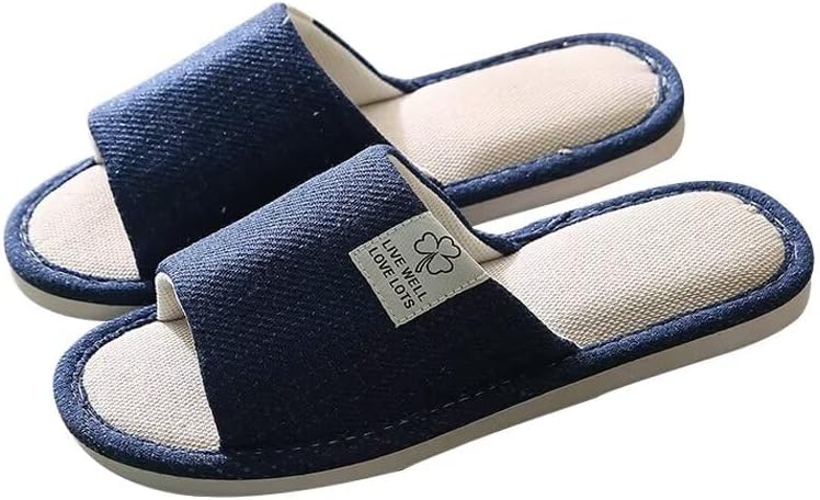 

Женские и мужские дышащие тапочки для ванной Zonkacen из хлопка и льна для домашней носки, темно-синий