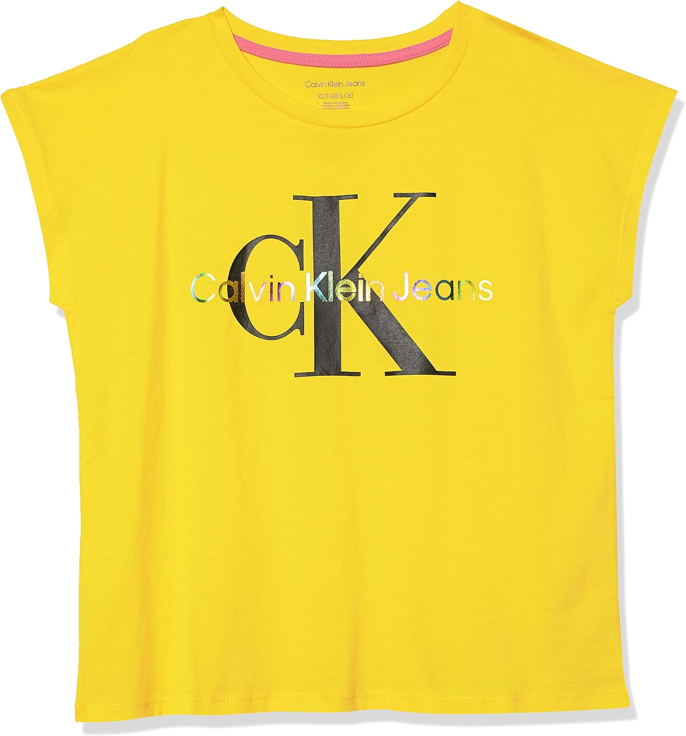 

Футболка Calvin Klein для девочек с короткими рукавами и логотипом, удобная хлопковая футболка с внутренней стороной без бирки, Yellow Rainbow, Желтый, Футболка Calvin Klein для девочек с короткими рукавами и логотипом, удобная хлопковая футболка с внутре