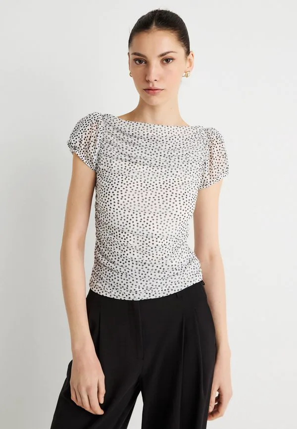 

Футболка с принтом и пышными рукавами Gina Tricot, White/Black, Белый, Футболка с принтом и пышными рукавами Gina Tricot, White/Black