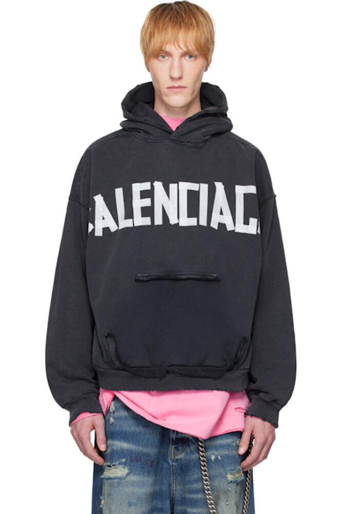 

Черная толстовка с капюшоном и рваными карманами Balenciaga