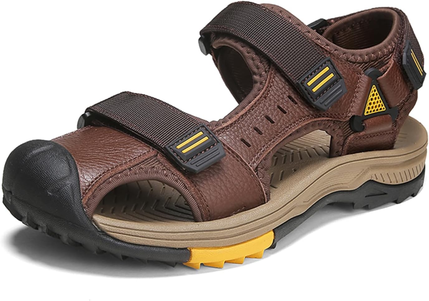 

Мужские походные сандалии с закрытым носком, спортивные сандалии из кожи, легкие треккинговые повседневные водонепроницаемые туфли Abborora, коричневый