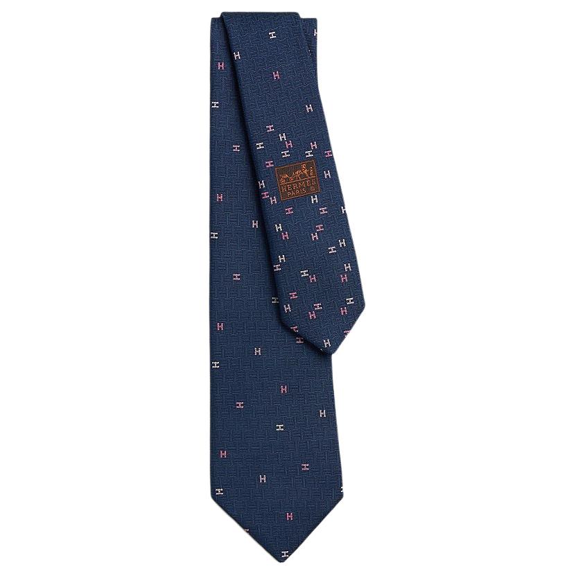 

HERMES Шёлковый галстук мужской морской синий, Marine Blue