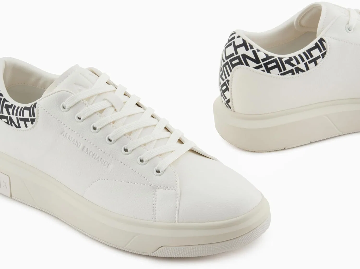 Мужские кроссовки Armani Exchange Action из кожи с боковым логотипом и шнуровкой, Off White Black — фото 2