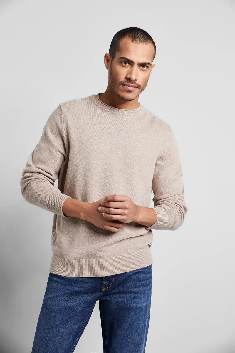 

Свитер bugatti с круглым вырезом и вставкой из кашемира, бежевый