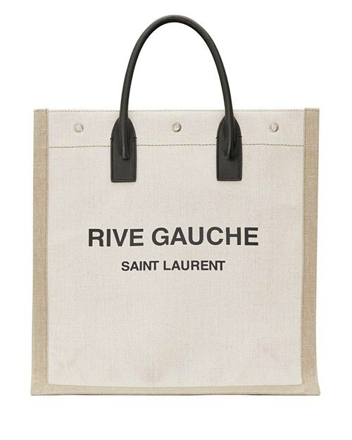 

Большая сумка-тоут из льна и кожи Rive Gauche North/South Saint Laurent, цвет White