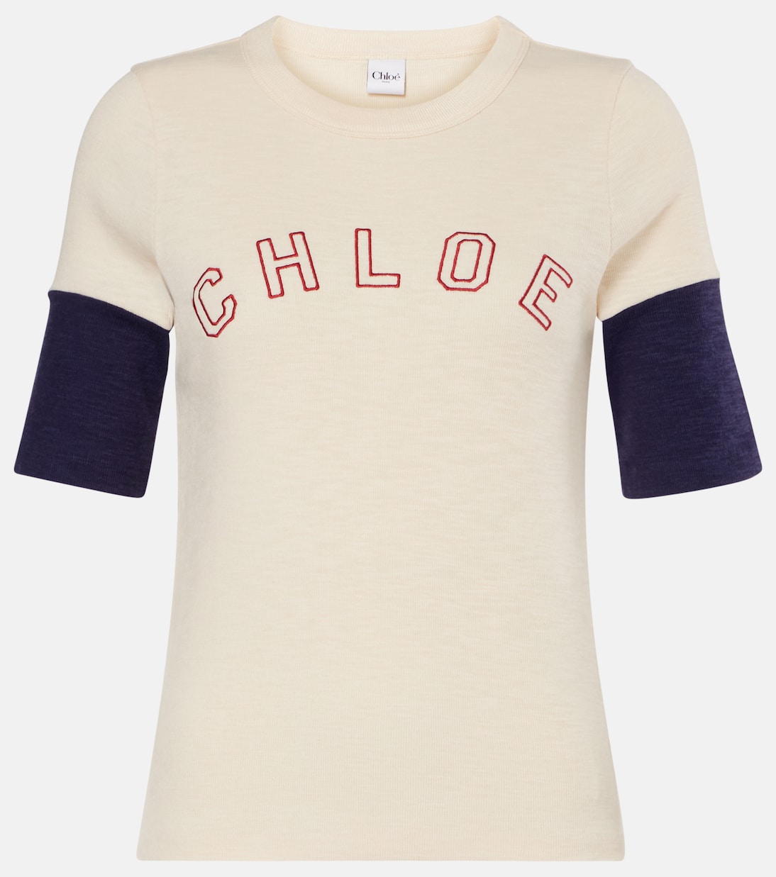 

Хлопковая и шерстяная фламэ футболка с логотипом Chloé, Iconic Milk