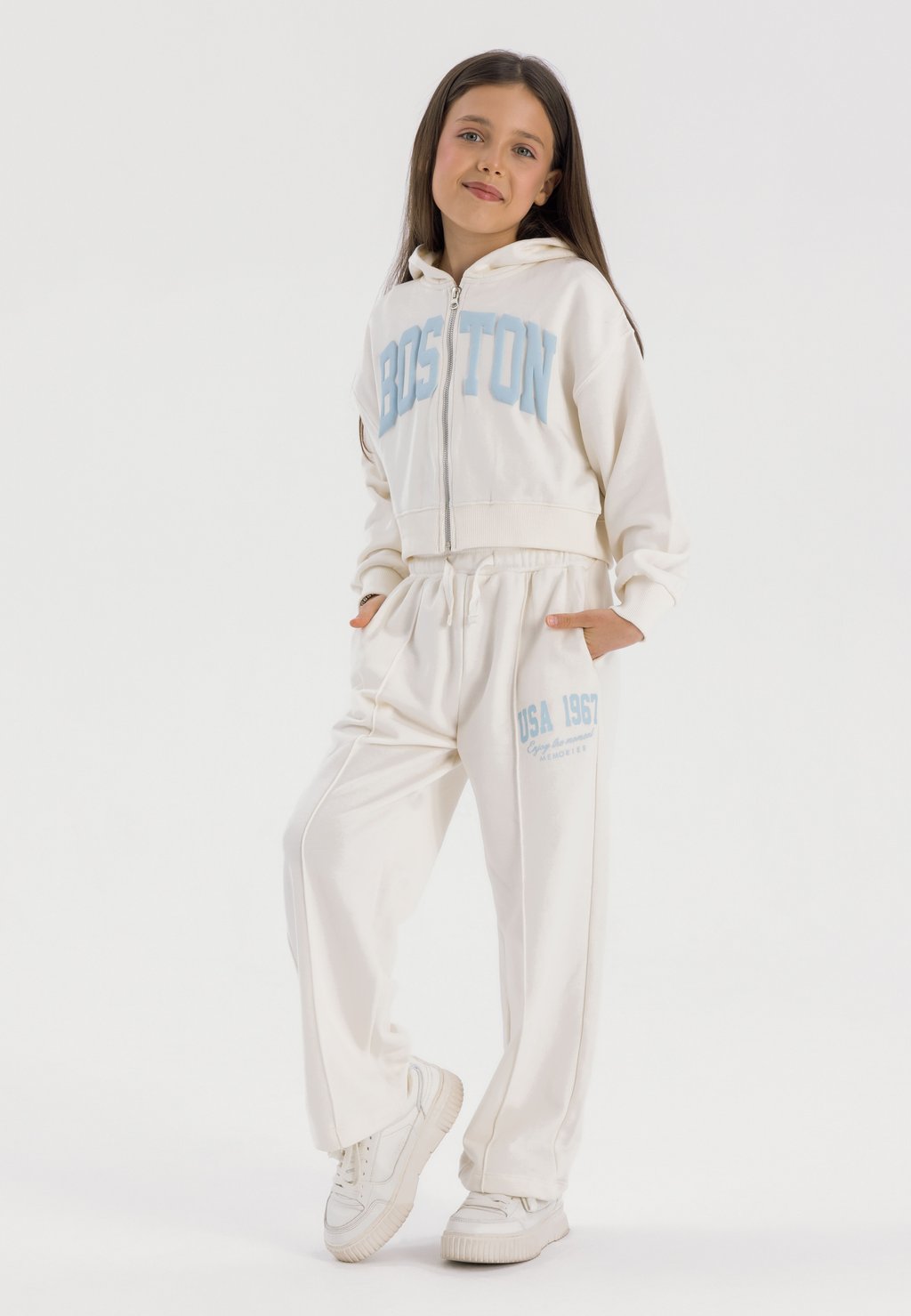 

Толстовка на молнии CROPPED ZIP THROUGH AND WIDE LEG SET MINOTI, слоновая кость