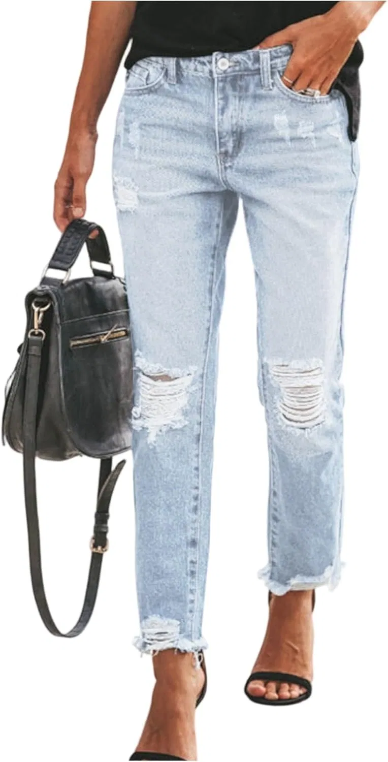Джинсы обрезанные Western Ripped Distressed, Aa02-light Blue