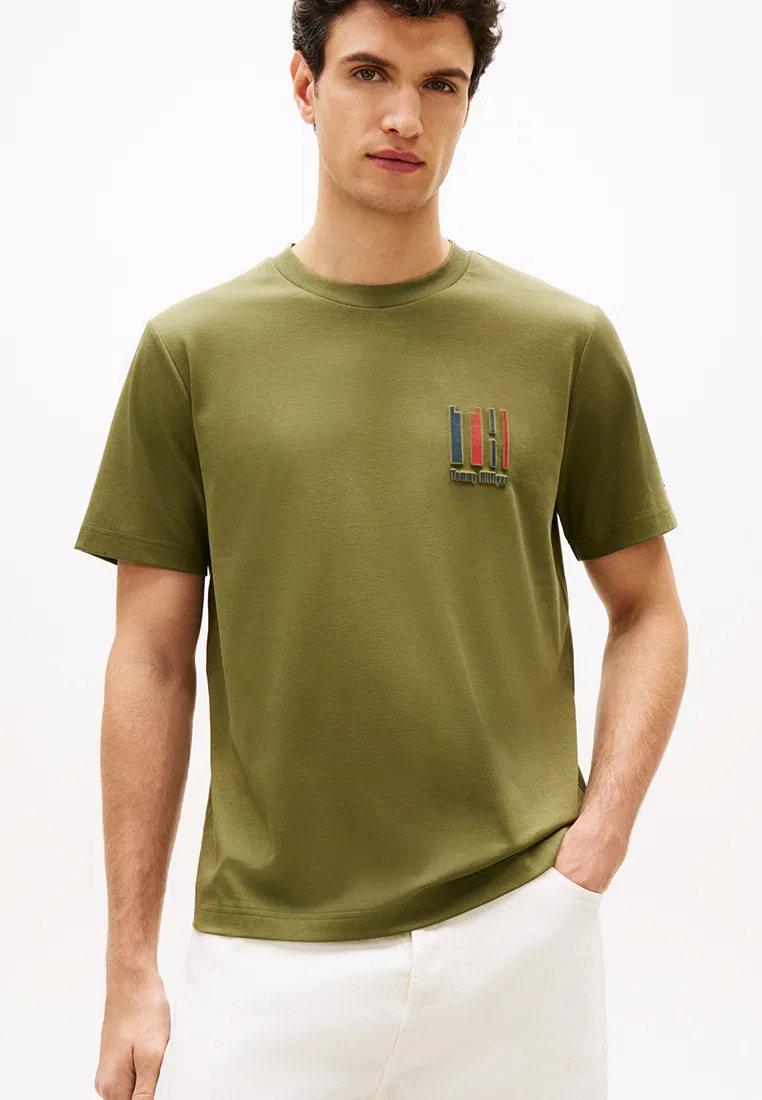 Футболка с тиснением, двойной трикотаж, Icon, TH Mainline Tommy Hilfiger, зеленый