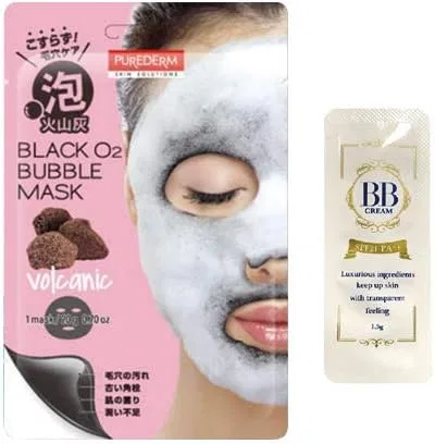 Маска для лица Purederm — Пленка черная с вулканическим пеплом Black O2 Bubble Mask, + BB- Pieras Premium, 20 г