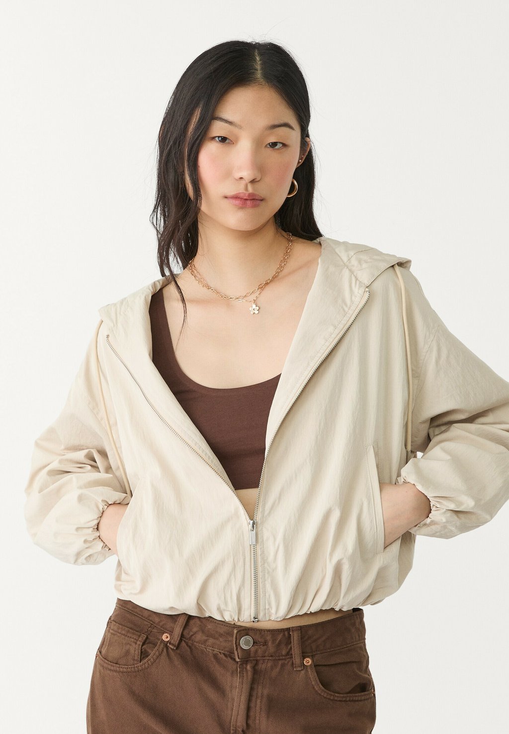 

Летняя куртка BALLOON FIT HOODED Stradivarius, цвет Mottled Beige