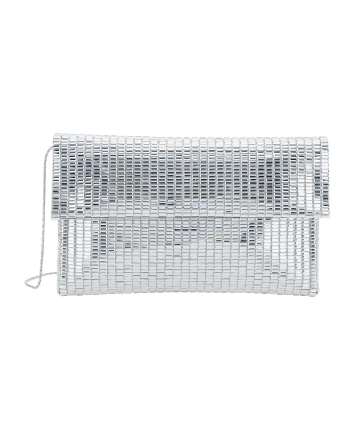 

Прямоугольная сумка из серебристого кристалла со съемным ремешком. Twentyfour, серый