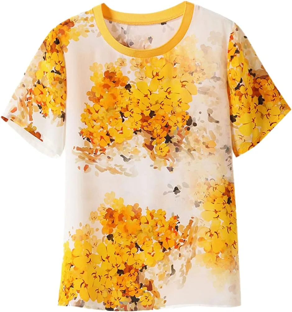 

Женская футболка из 100% шелка с цветочным принтом Gienergy