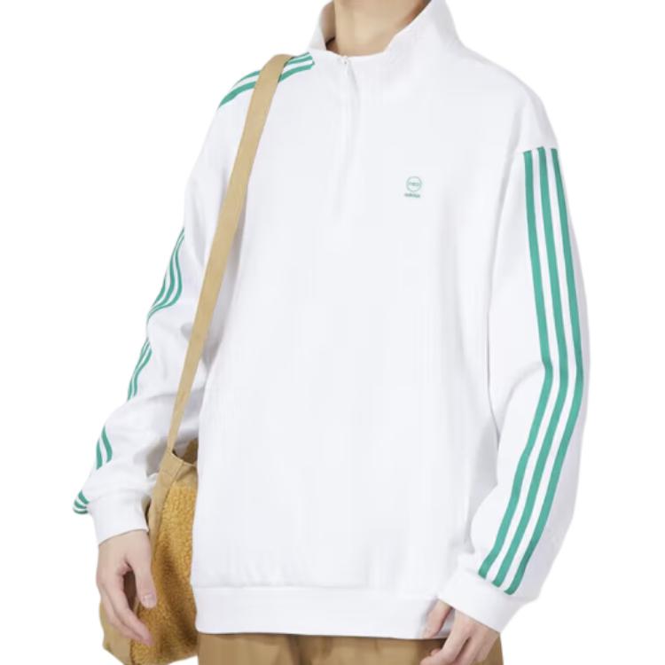 Adidas Neo Однотонный Беговой Фитнес Толстовка с Капюшоном, Белый Зеленый — фото 2