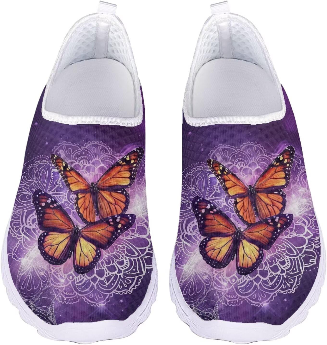 

Кроссовки Jeiento Comfort Slip On для женщин и мужчин с сеткой, дышащие теннисные кроссовки для спорта и бега, повседневные лоферы с бабочкой, Butterflies