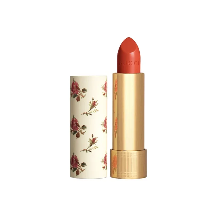 GUCCI Помада-бальзам Golden Tube Floral с увлажняющим кремом Qingsi Silk, #302 Bright Orange Agatha