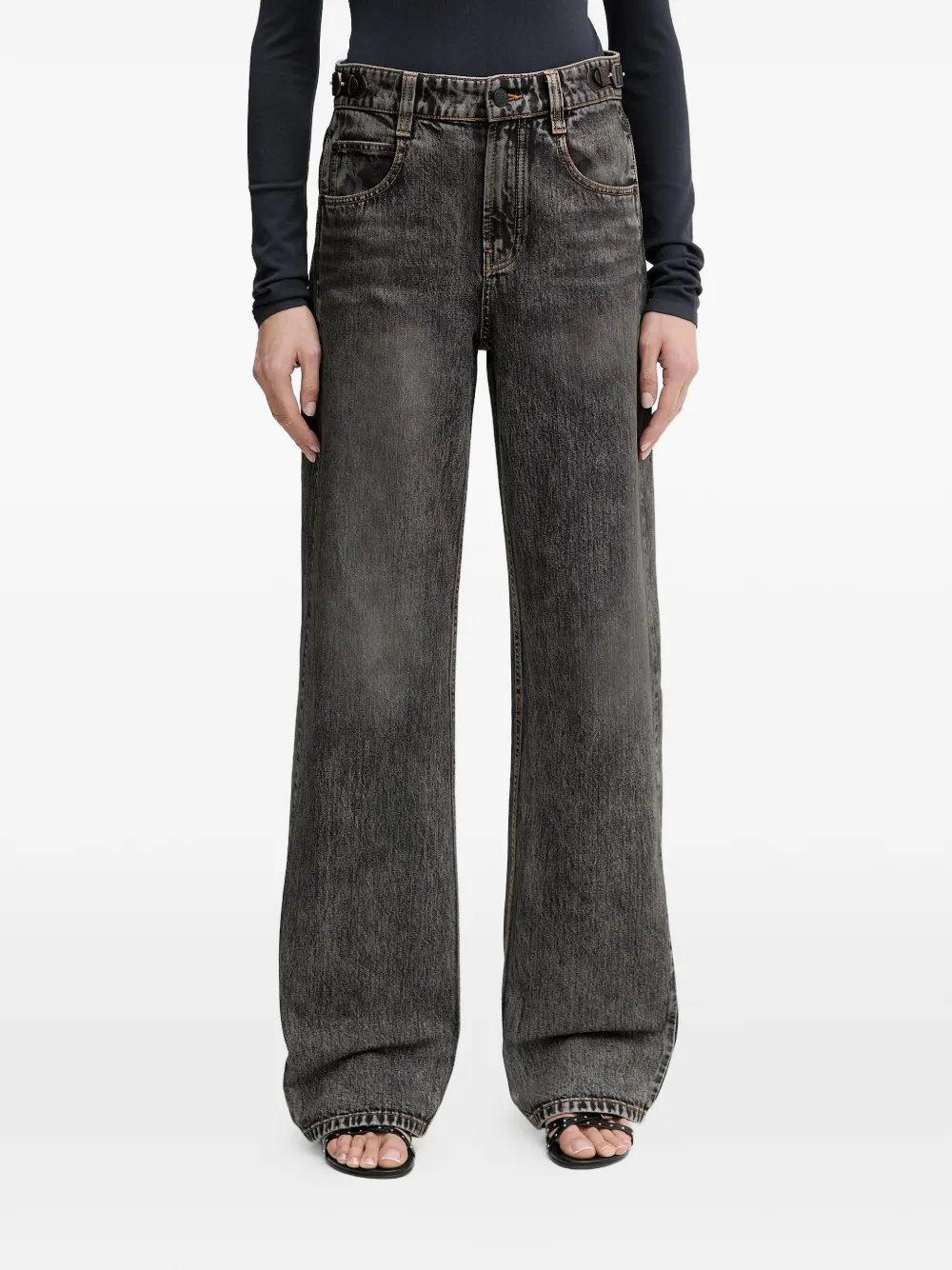 

Джинсы свободного кроя из денима с кожаными вставками Miss Sixty, черный