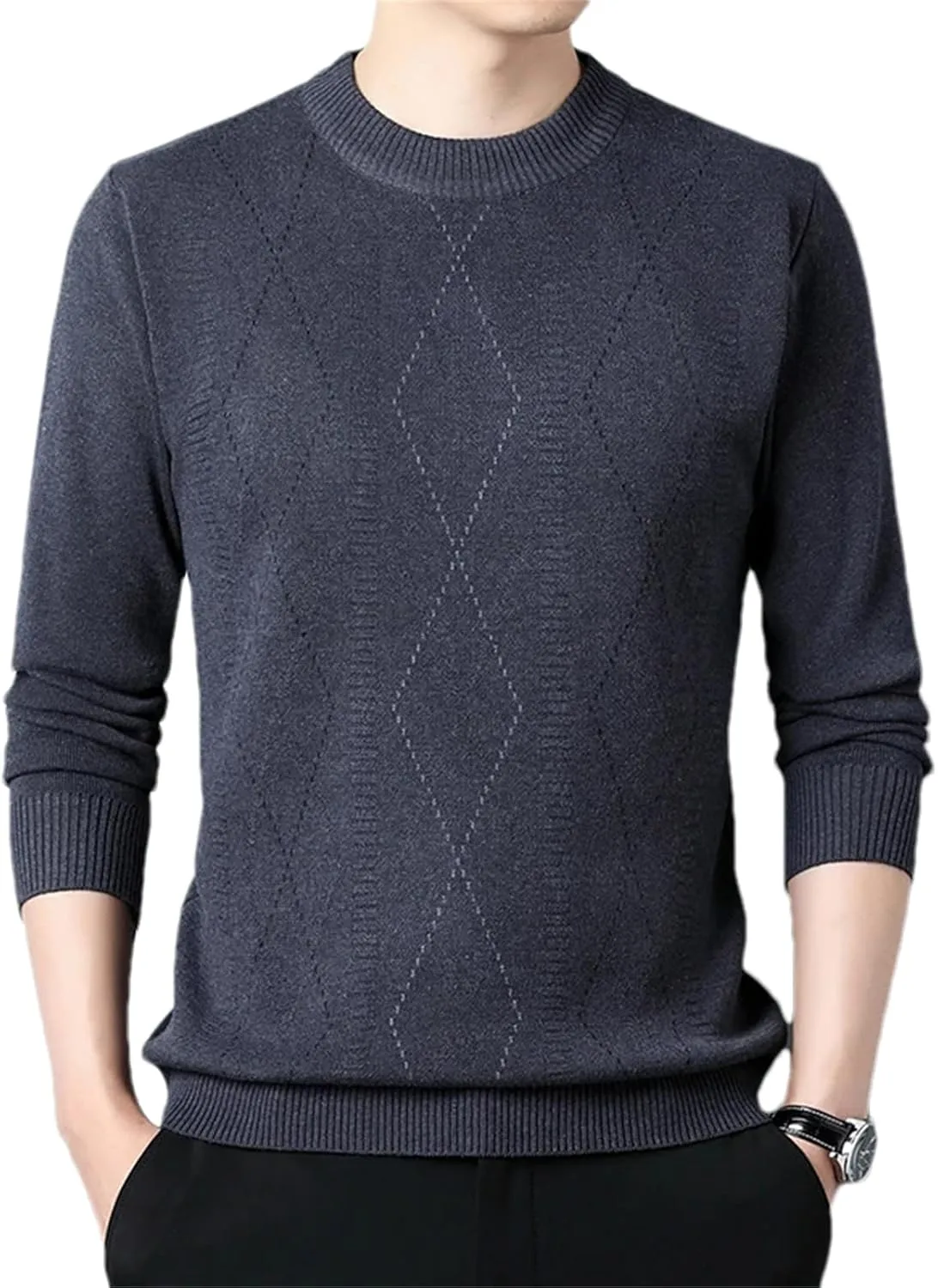 

Мужской вязаный свитер с ромбовидным узором OWEIEYEU