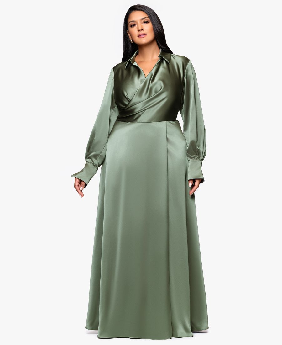 

Бальное платье А-силуэта с воротником, большого размера XSCAPE, Olive