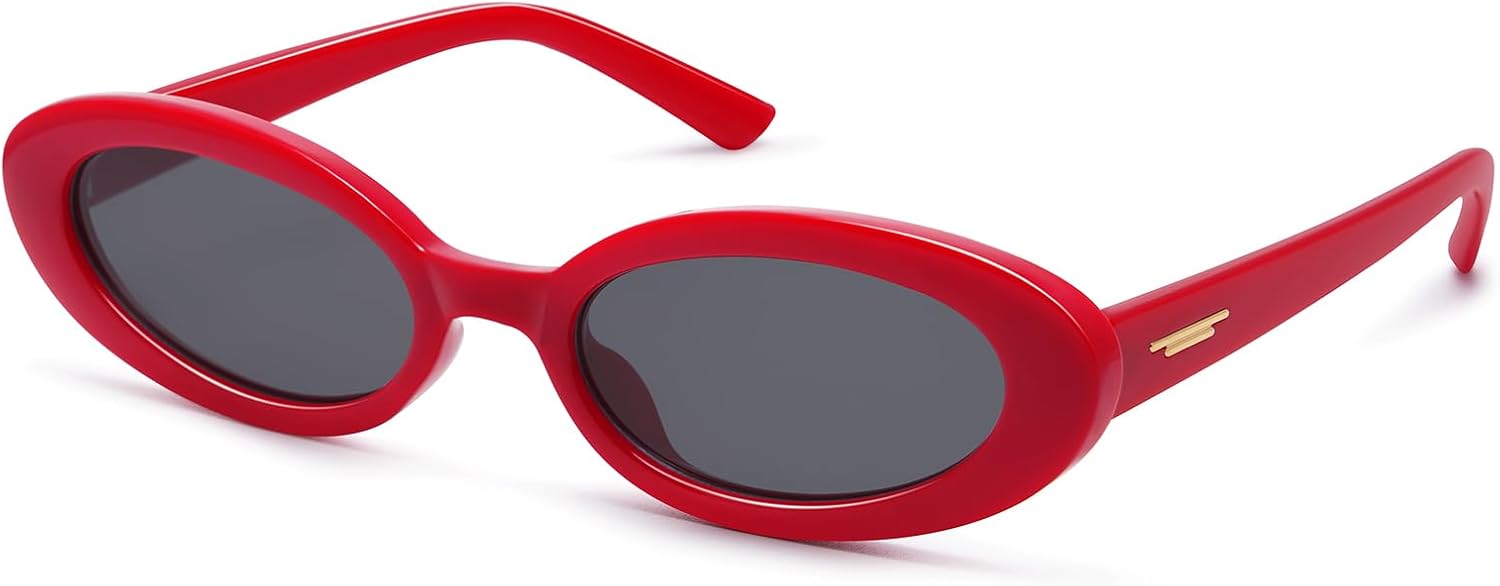 

Ретро-солнцезащитные очки овальной формы для женщин, модные, маленькие, в винтажном стиле 90-х, с узкой оправой и защитой от УФ-излучения UV400, модель GM96010 GIGIMOTTE, Red Frame/Grey Lens