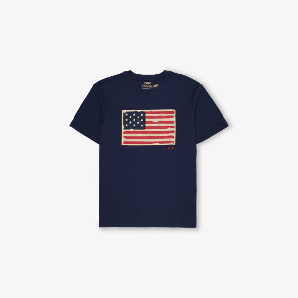 

Футболка для мальчиков Polo Ralph Lauren с коротким рукавом и принтом флага, синий