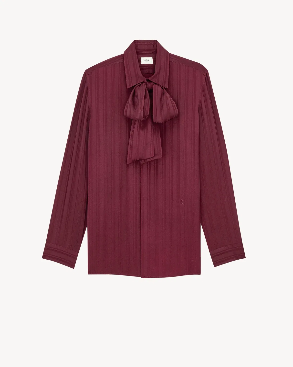 Блузка CASSANDRE lavalliere из жакардового шелка в полоску Saint Laurent, бордовый