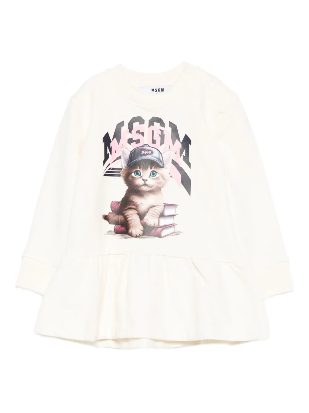

Платье с кошачьим принтом и оборками MSGM Kids, нейтральный