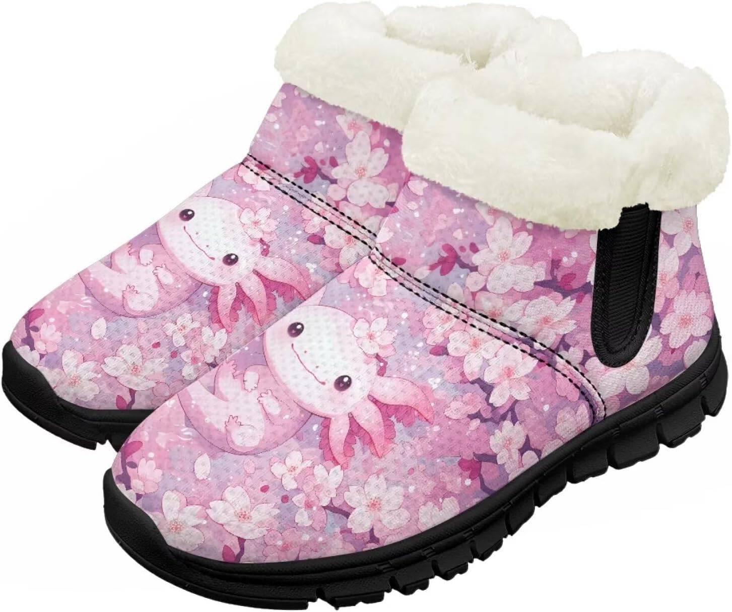 

Детские зимние сапоги для девочек, водонепроницаемые, противоскользящие, для холодной погоды, с искусственным мехом, походные ботинки Goronwyfloyd, Pink Cherry Blossom Axolotl
