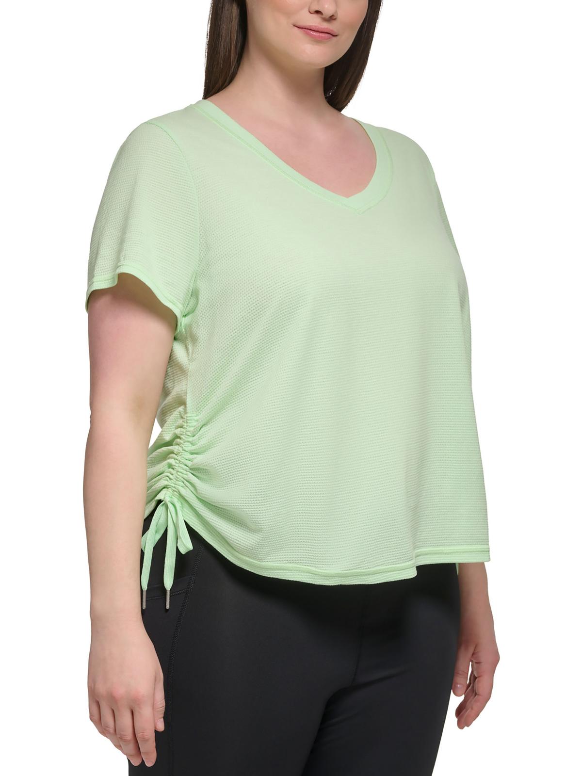 

Плюс Женский пуловер с V-образным вырезом и сборками Calvin Klein Performance, цвет lime mint