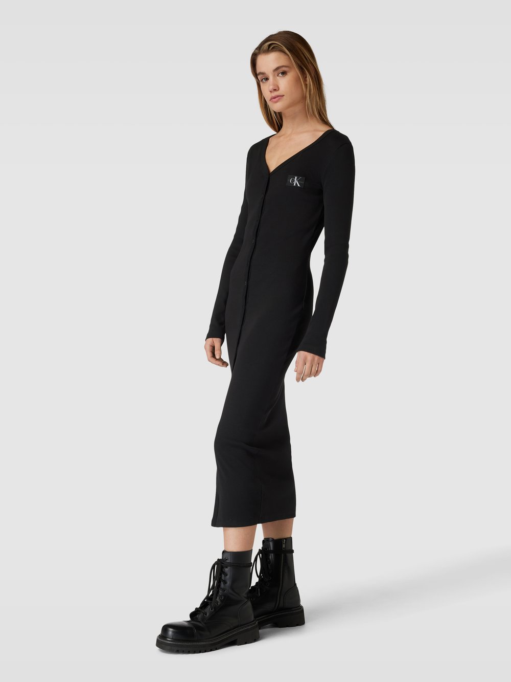 

Платье макси с тонким рубчиком Calvin Klein Jeans, черный