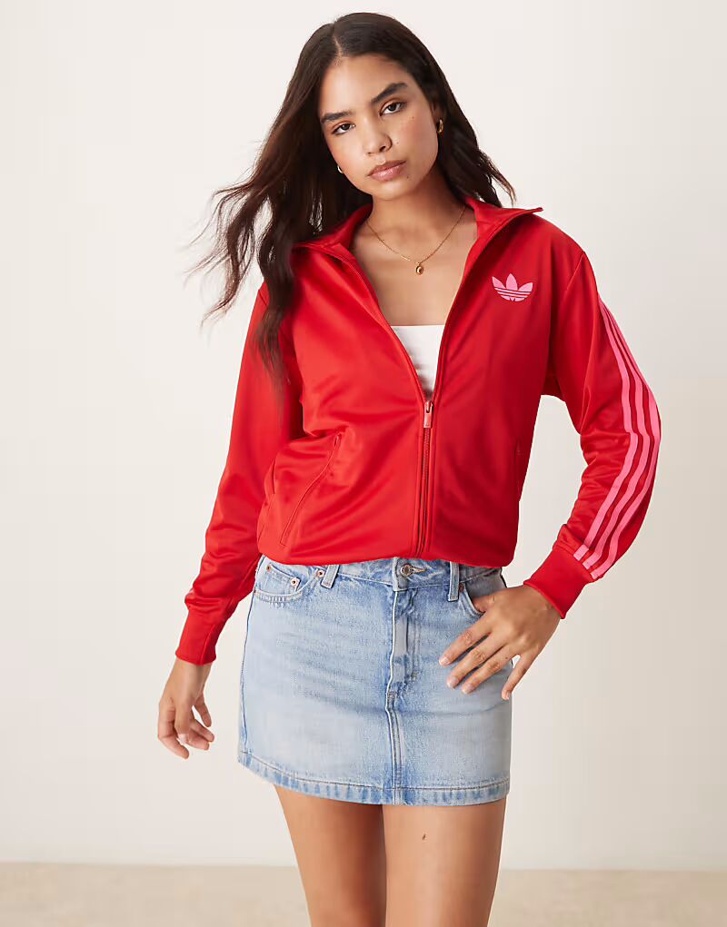 Свободный спортивный топ Adidas Originals Firebird в красном и розовом цвете — фото 4