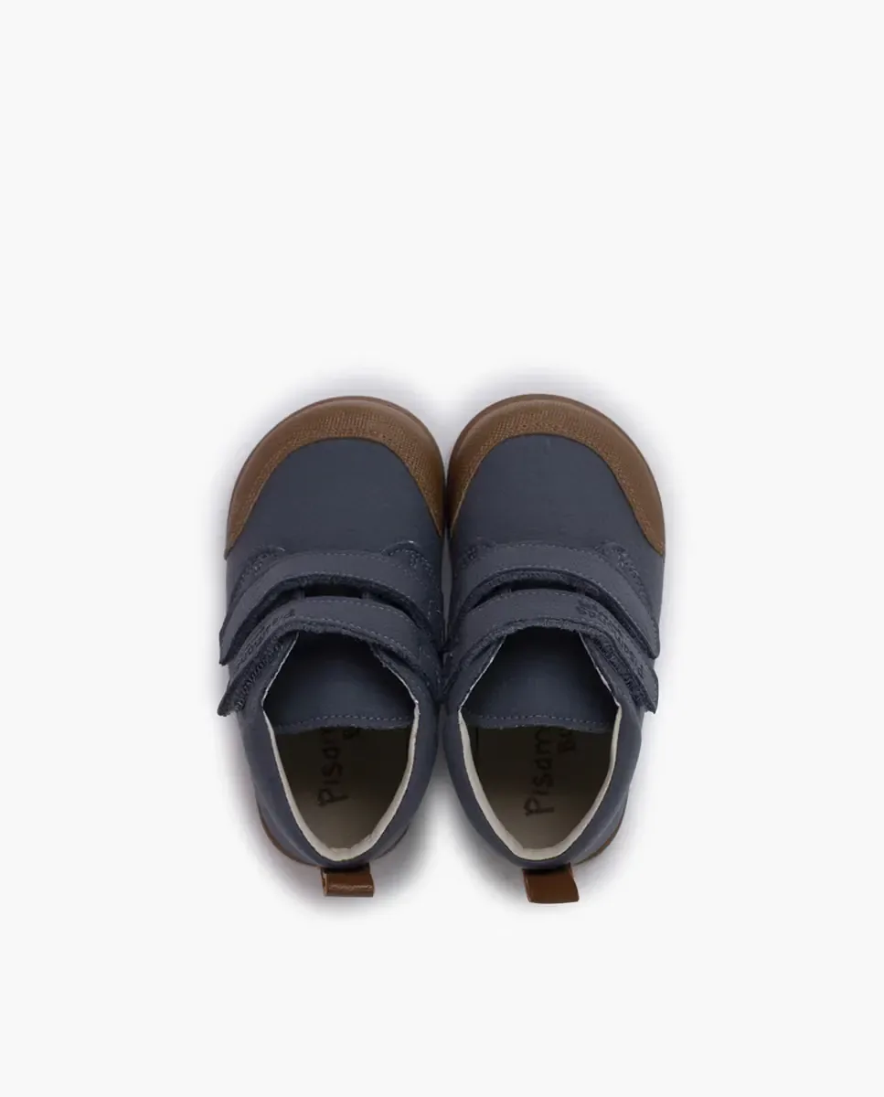 Ботинки для малыша мальчика barefoot из кожи с усиленным носком Pisamonas, синий / серый — фото 4