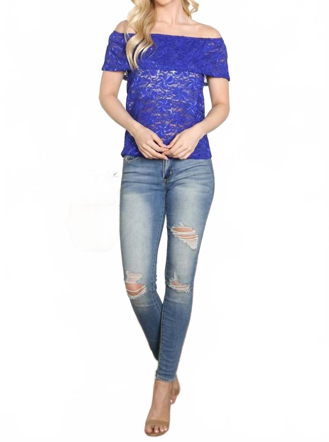 

Кружевной топ с открытыми плечами в королевском синем WESTMOON