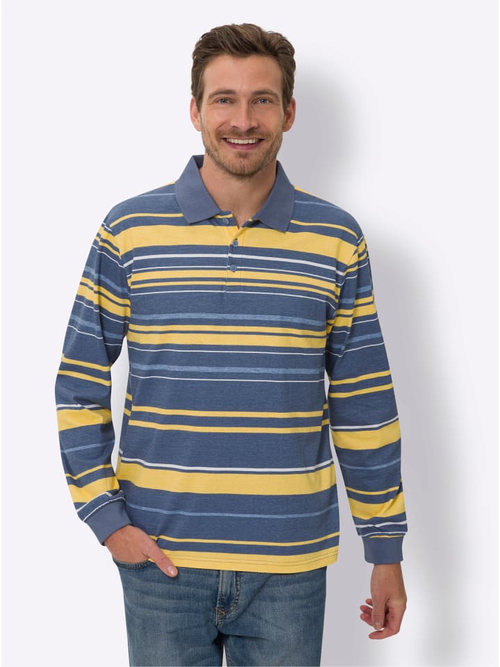 

Рубашка-поло с длинными рукавами в дымчато-синюю и желтую полоску Sieh an!