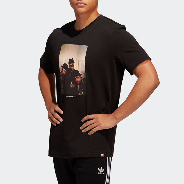 Футболка оригиналы run dmc фото t печать спортивные круглый вырез короткий рукав Adidas, черный — фото 3