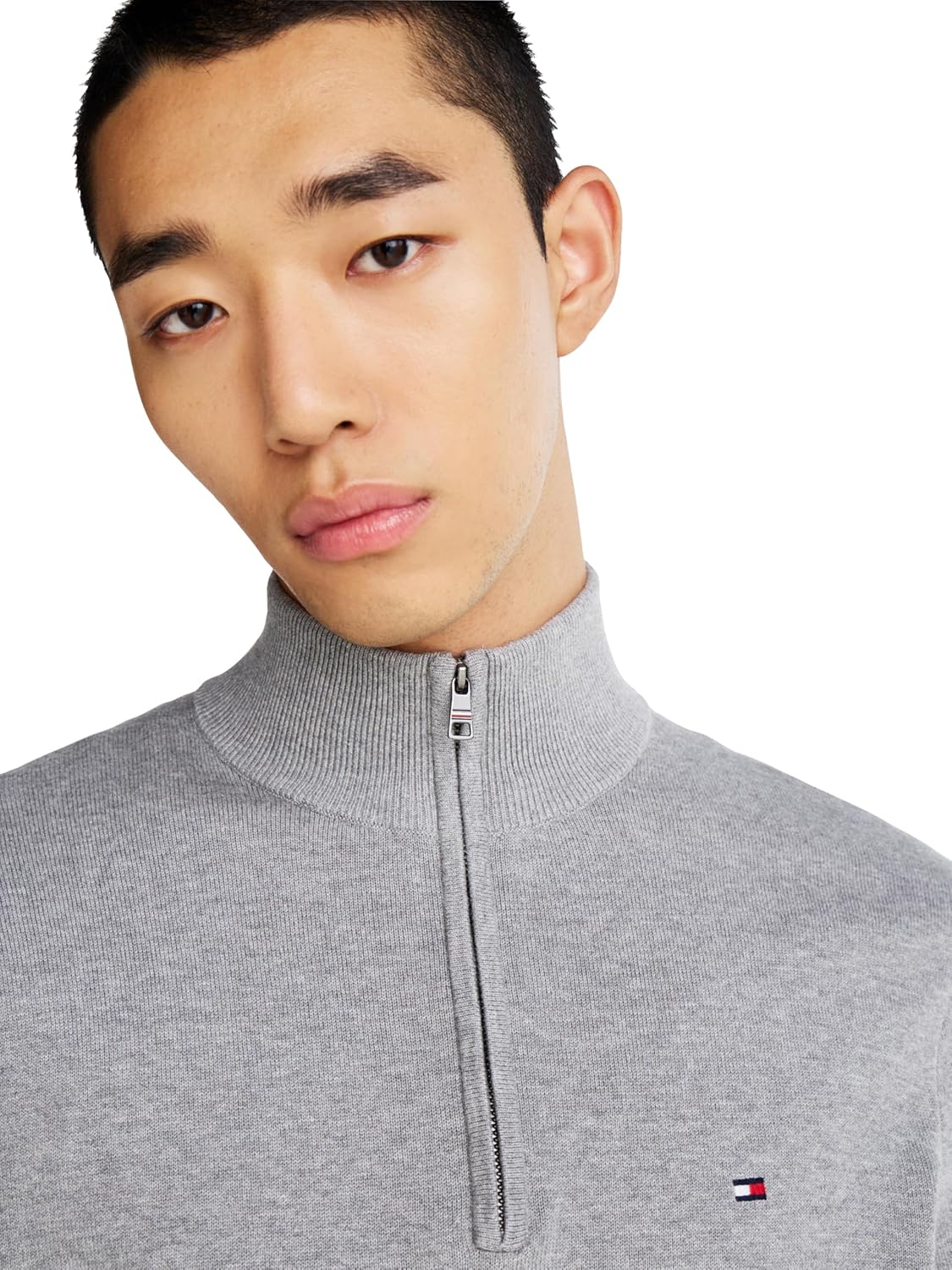 Легкий мужской свитер Tommy Hilfiger с застежкой-молнией на четверть дюйма, Medium Grey Heather — фото 2