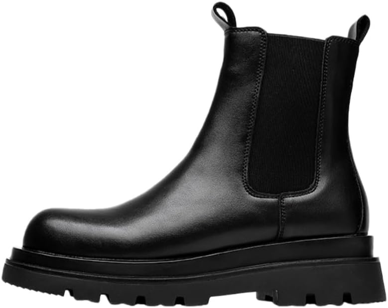 

Мужские зимние толстые и теплые модные короткие ботинки - челси - противоскользящая резиновая подошва - верх из ПУ Fmshi, черный