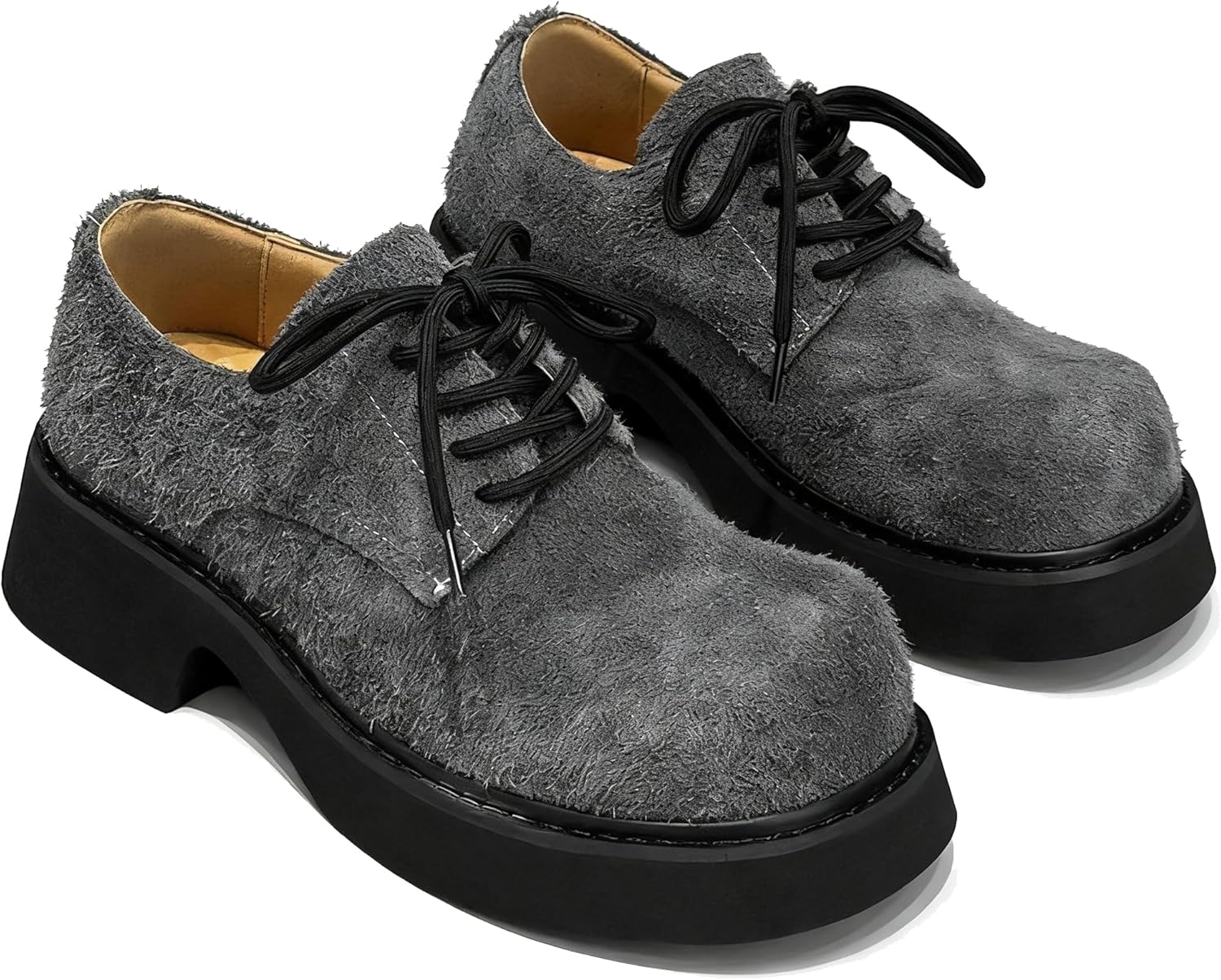 

Мужские замшевые массивные оксфорды на платформе, модные шнурованные с круглым носком, деловые повседневные комфортные классические туфли Tznbgge, серый