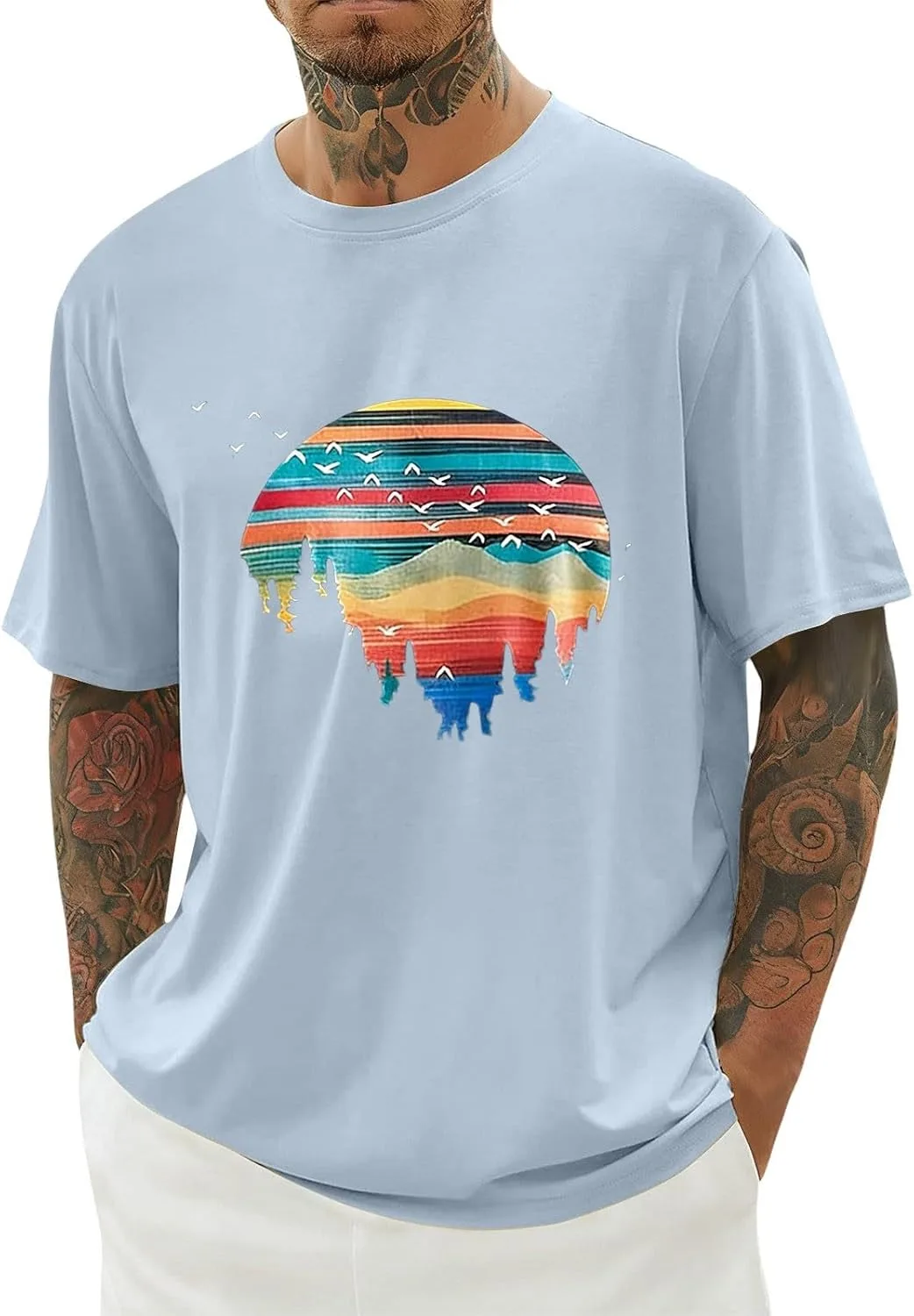 

Мужская гавайская рубашка с коротким рукавом и круглым вырезом