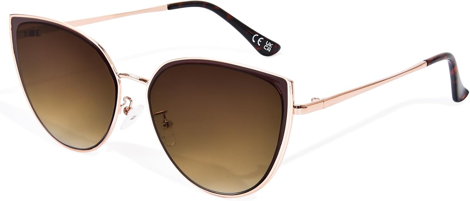 

Солнцезащитные очки «кошачий глаз» для женщин, модные, с крупной металлической оправой, защита от УФ-излучения UV400, винтажные солнцезащитные очки ZESAKER, Black-brown