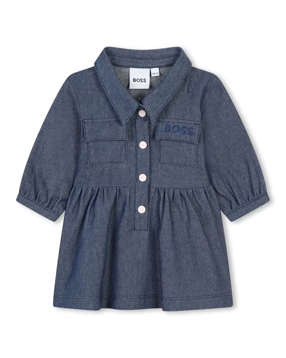 

Платье для девочки с длинными рукавами и нагрудными карманами BOSS Kidswear, синий