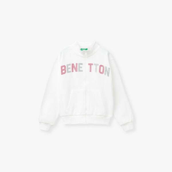 

Куртка свободного кроя из хлопка на молнии с логотипом 6-14 лет Benetton, белый