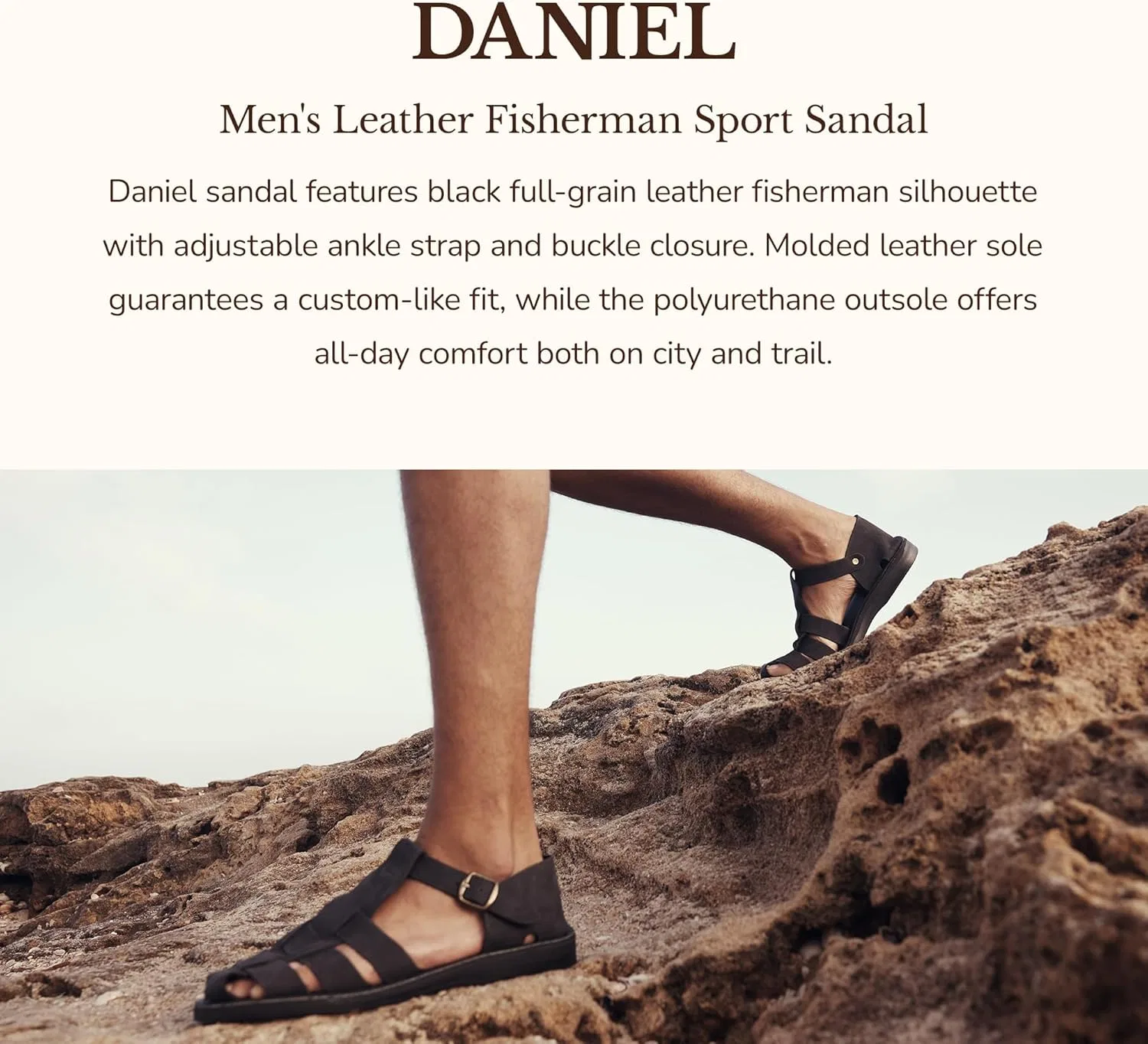 Сандалии из натуральной кожи Daniel, Black Nubuck Jerusalem Sandals — фото 3