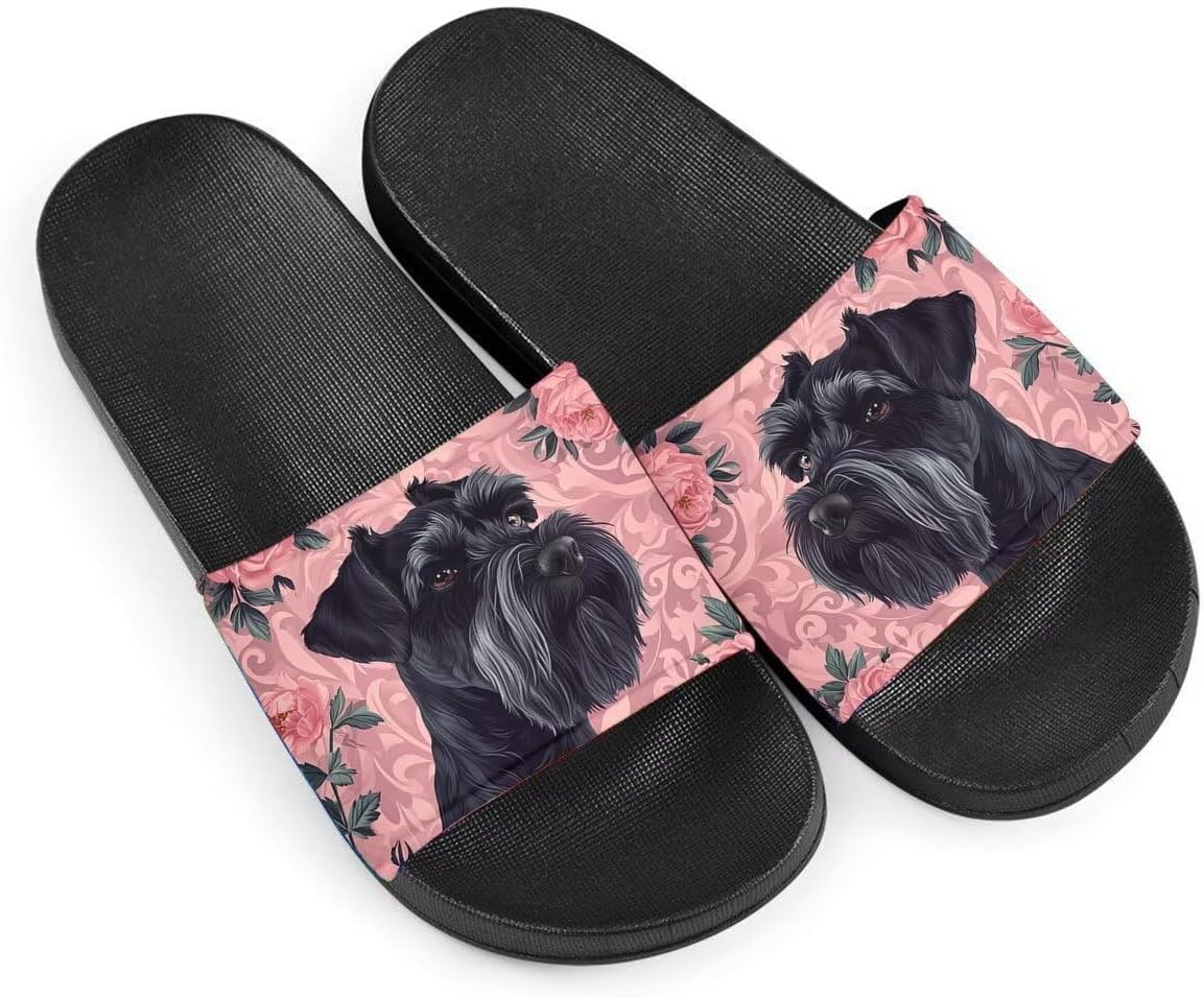 

Женские шлепанцы, Женские сандалии без застежек, Принт с собакой, Удобные и легкие, Летние домашние тапочки, Для пляжа, дома, улицы, отеля и спортзала Getelinseng, Schnauzer Dog Floral