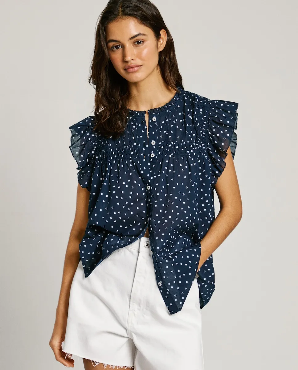 

Блузка женская с принтом и застежкой на пуговицы Pepe Jeans, тёмно-синий