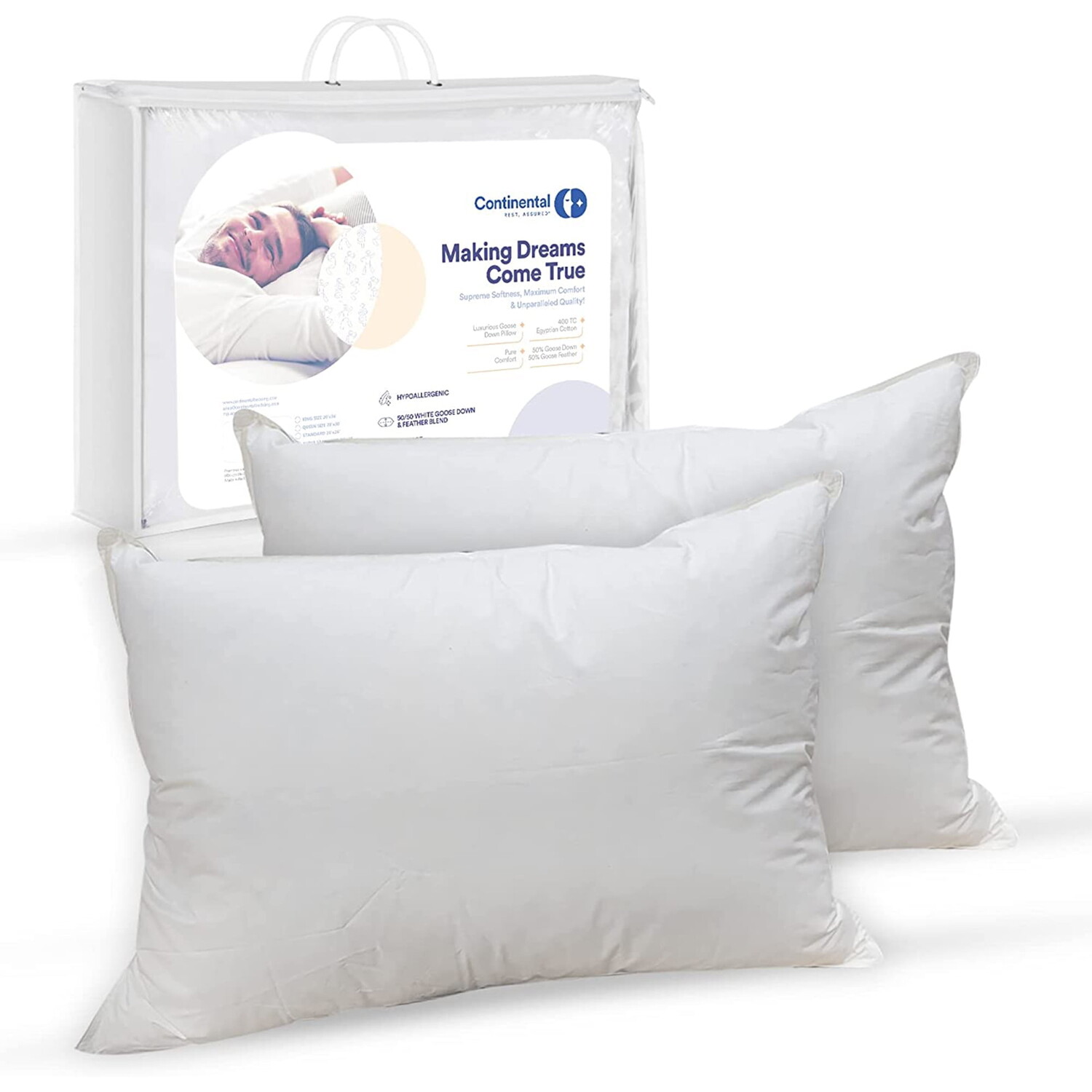 

Комплект подушек с гусиным пухом Continental Bedding 2 шт, белый