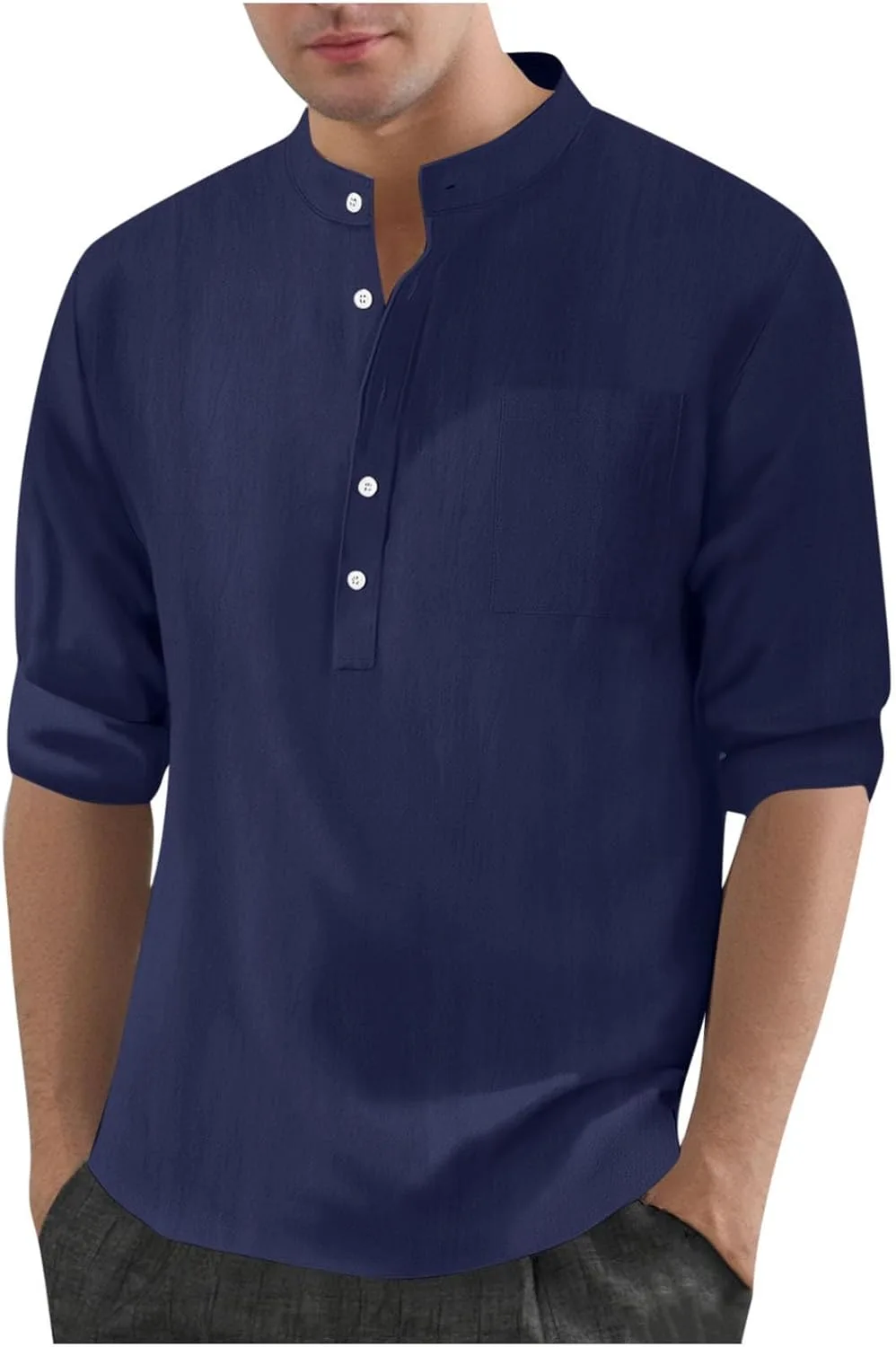 

Мужская хлопковая льняная футболка-поло с длинным рукавом